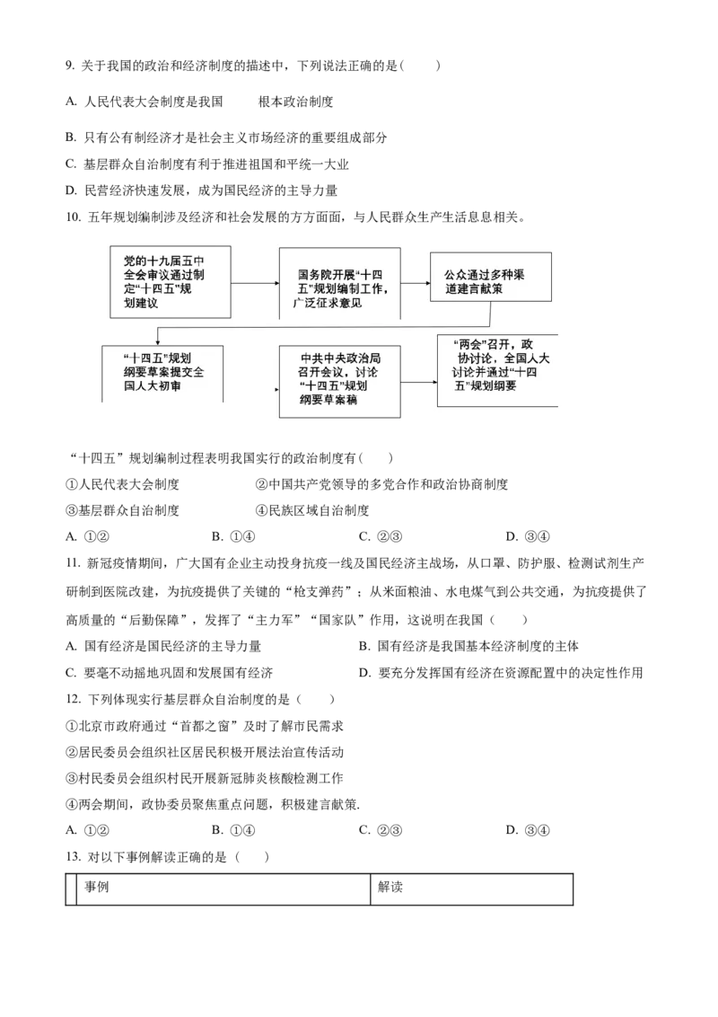 精品解析：北京市中国农业大学附属中学2020-2021学年八年级下学期期末道德与法治试题（原卷版）(1)_北京初中期末题_C605-京七八九_B京市道德与法治七八九_道法_北京8下道法