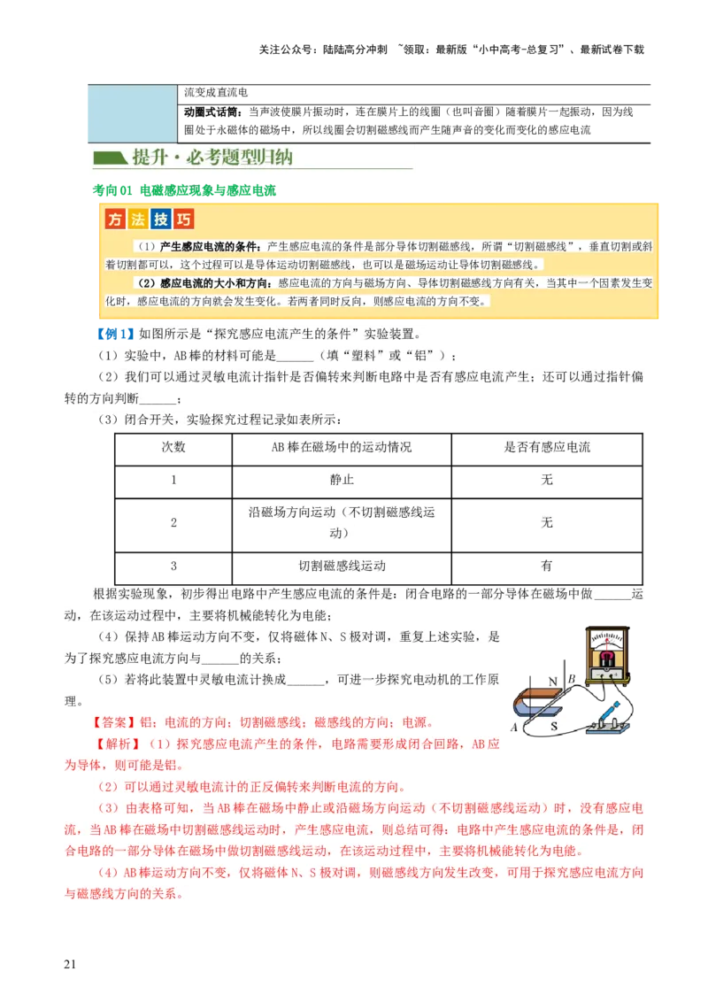 专题20电与磁（5考点+12考向）（讲义）（解析版）_02中考总复习（2026版更新中）_04-物理-中考总复习_2024年中考复习资料_一轮复习_配套讲义（原卷版+解析版）