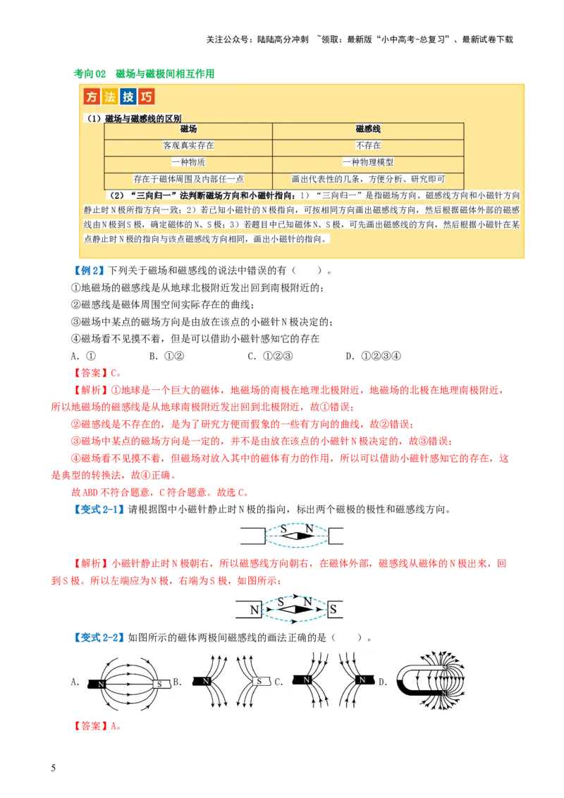 专题20电与磁（5考点+12考向）（讲义）（解析版）_02中考总复习（2026版更新中）_04-物理-中考总复习_2024年中考复习资料_一轮复习_配套讲义（原卷版+解析版）