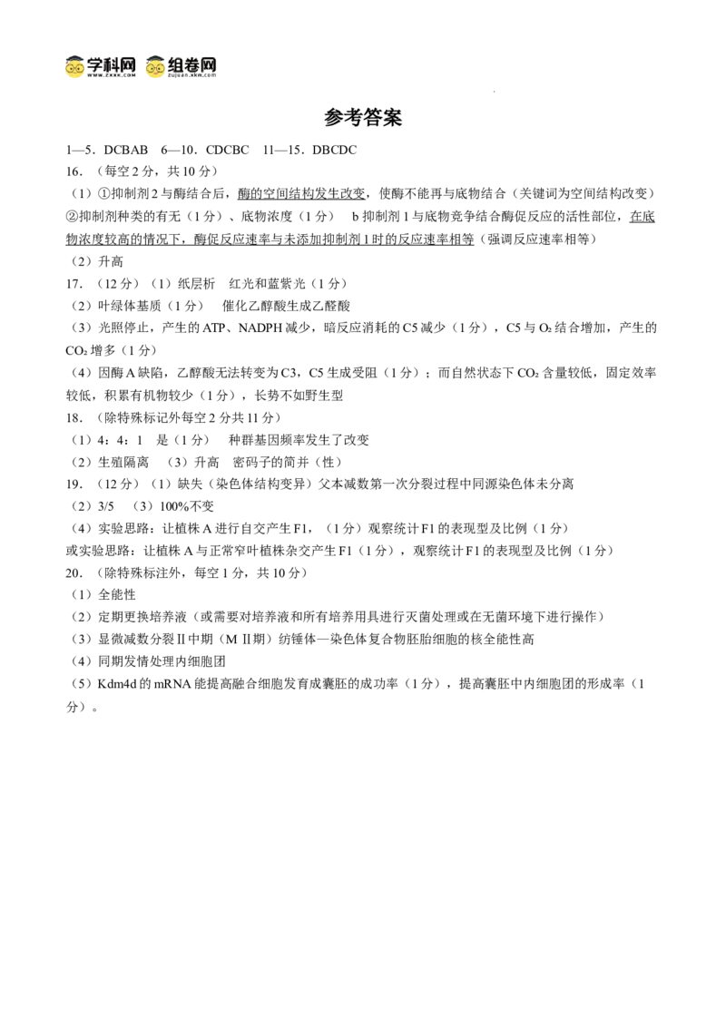 四川省南充市阆中东风学校2024-2025学年高三12月月考试题生物+答案_A1502026各地模拟卷（超值！）_12月_241217四川省南充市阆中东风学校2024-2025学年高三12月月考试题