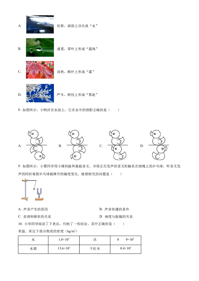 精品解析：北京市怀柔区2022-2023学年八年级上学期期末物理试题（原卷版）(1)_北京初中期末题_C605-京七八九_B京物理八九_物理_八年级上学期物理_2022-2023