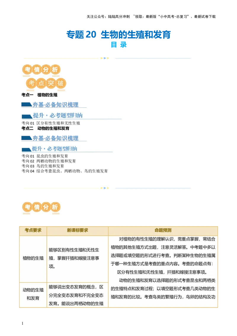 专题20生物的生殖和发育（讲义）（原卷版）_02中考总复习（2026版更新中）_08-生物-中考总复习_2024年中考复习资料_一轮复习_❤2024年中考生物一轮复习讲练测（全国通用）_讲义