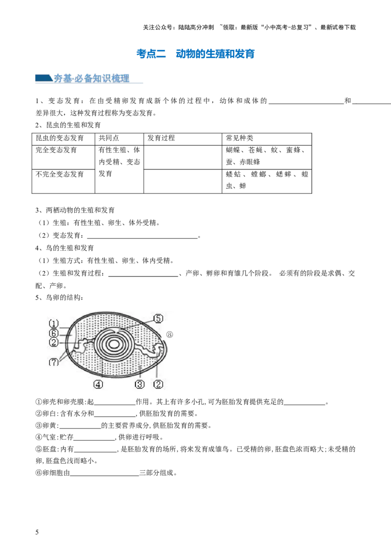 专题20生物的生殖和发育（讲义）（原卷版）_02中考总复习（2026版更新中）_08-生物-中考总复习_2024年中考复习资料_一轮复习_❤2024年中考生物一轮复习讲练测（全国通用）_讲义