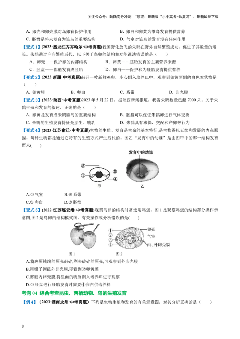 专题20生物的生殖和发育（讲义）（原卷版）_02中考总复习（2026版更新中）_08-生物-中考总复习_2024年中考复习资料_一轮复习_❤2024年中考生物一轮复习讲练测（全国通用）_讲义