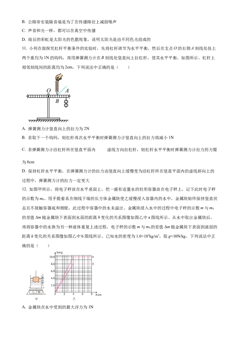 精品解析：2022年北京市海淀区中考一模物理试题（原卷版）(1)_北京初中期末题_C605-京七八九_B京物理八九_物理_北京九下物理_精品解析：2022年北京市海淀区中考一模物理试题