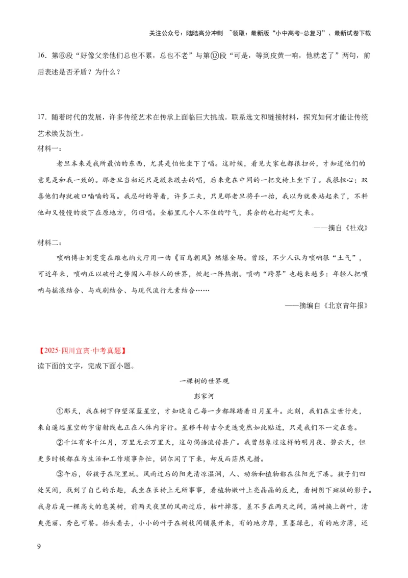 专题20散文阅读（二）（全国通用）（原卷版）_02中考总复习（2026版更新中）_01-语文-中考总复习_2026年中考复习（更新中）
