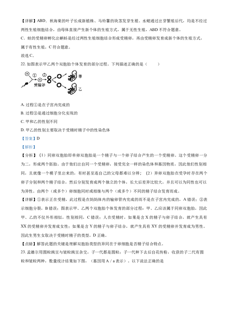 精品解析：北京市北师大附中2020-2021学年八年级下学期期中生物试题（解析版）(1)_北京初中期末题_C605-京七八九_B京生物七八九_北京八下生物