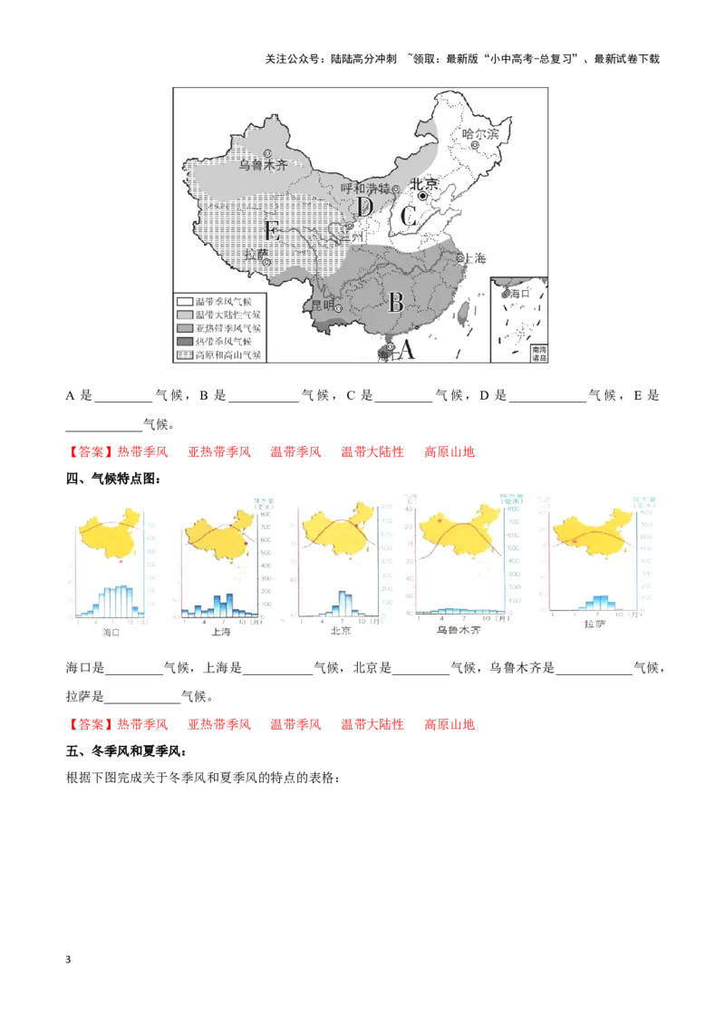 专题18中国的气候-备战2024年中考地理识图速记手册与变式演练（全国通用）（解析版）_02中考总复习（2026版更新中）_09-地理-中考总复习_2024年中考复习资料_专项复习资料_答案解析版