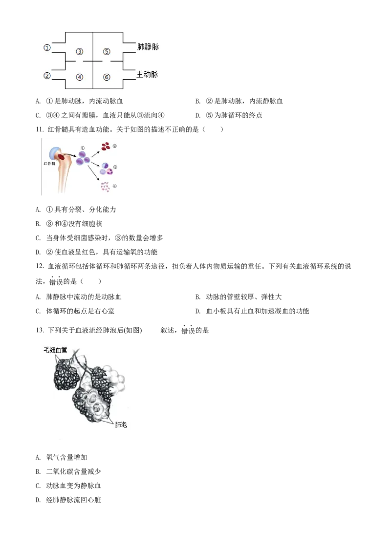 精品解析：北京市延庆区2021-2022学年七年级下学期期末生物试题（原卷版）(1)_北京初中期末题_C605-京七八九_B京生物七八九_北京7下生物_2021-2022