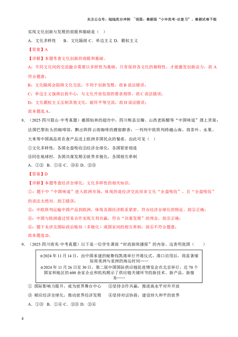 专题21我们共同的世界（解析版）_02中考总复习（2026版更新中）_07-道法-中考总复习_2026年中考复习（更新中）_好题汇编三年（2023-2025）中考道德与法治真题分类汇编（全国通用）