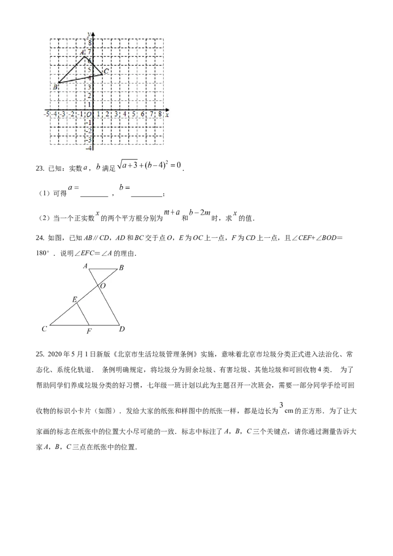 精品解析：2020-2021学年北京市海淀区七年级下学期期中考试数学试题（原卷版）(1)_北京初中期末题_C605-京七八九_B京市数学七八九_北京7下数学_2020-2021