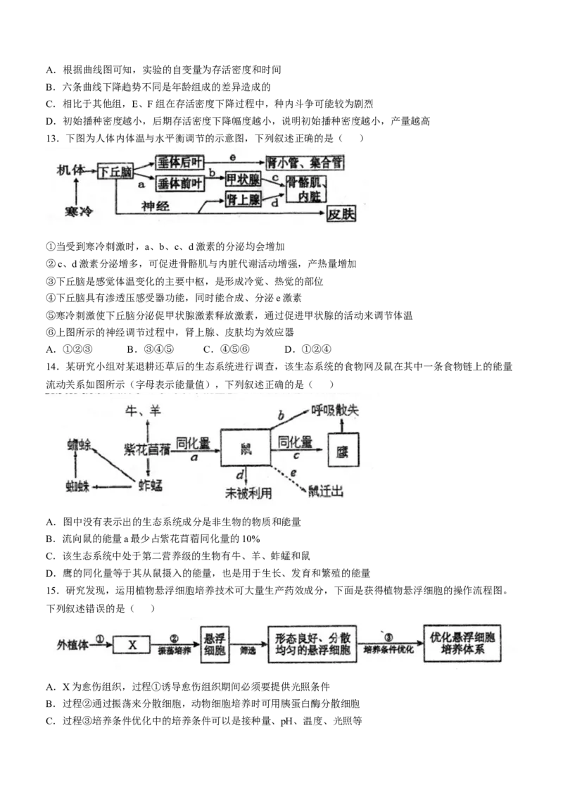 安徽省芜湖市第一中学2024-2025学年高三上学期10月教学质量诊断测试生物学试题（含答案）_A1502026各地模拟卷（超值！）_10月