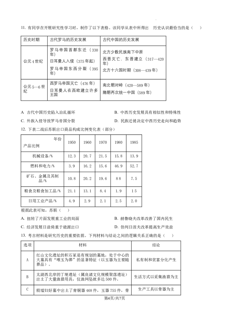 2025届广东省联考高三上学期10月第一次模拟（一模）历史试题_A1502026各地模拟卷（超值！）_10月_241018广东省（雷州市龙门中学、客路中学）两校2025届高三10月第一次模拟考试