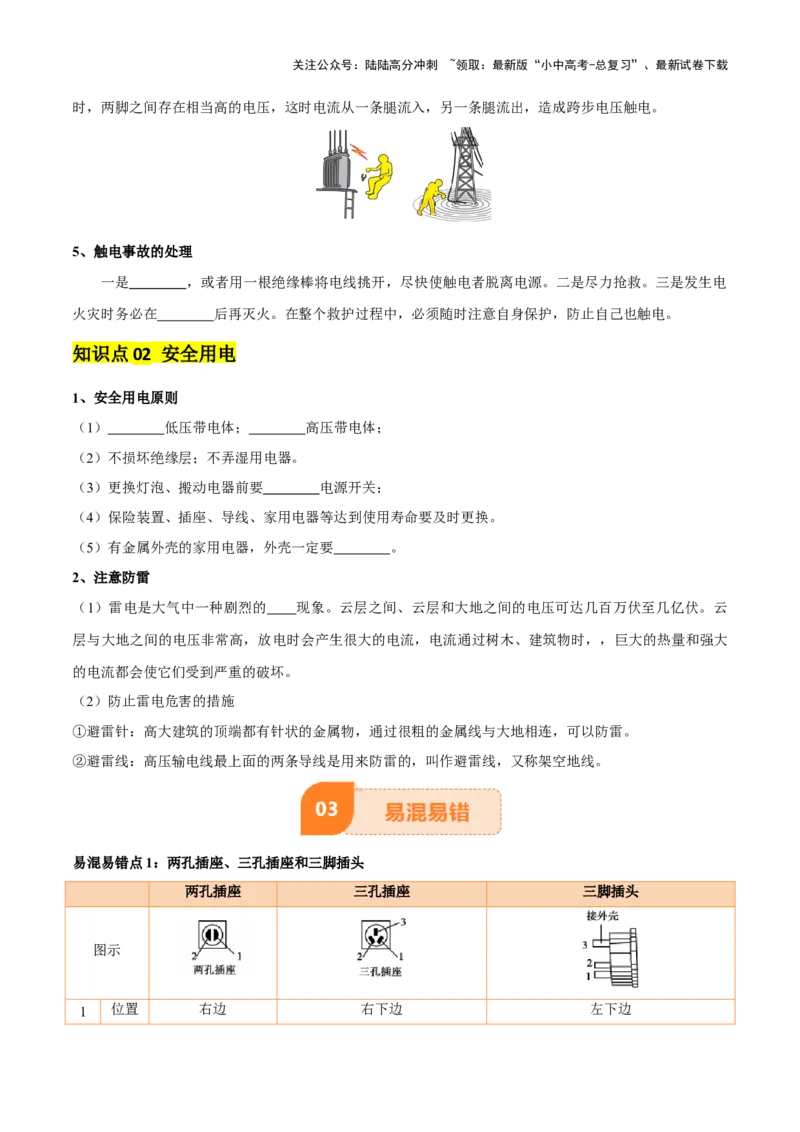 专题17生活用电（3大模块知识清单+5个易混易错+4种方法技巧+典例真题精析）（原卷版）_02中考总复习（2026版更新中）_04-物理-中考总复习_2025年中考复习资料_2025年中考物理一轮知识梳理