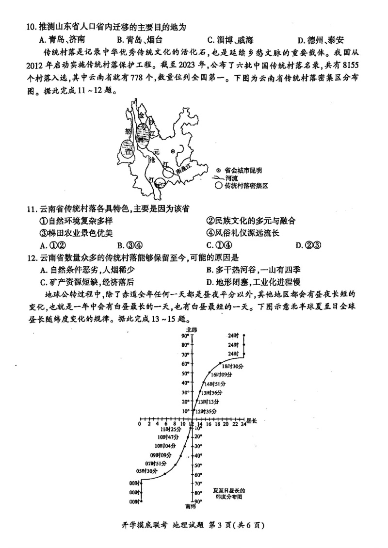 山东省百师联盟高三开学摸底联考（百S）+地理_A1502026各地模拟卷（超值！）_9月_240908山东省百师联盟高三开学摸底联考