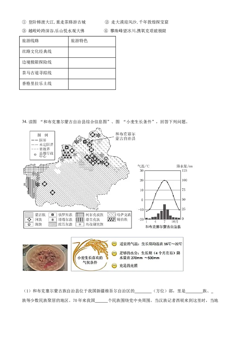 精品解析：北京市延庆区2020-2021学年七年级下学期期末地理试题（原卷版）(1)_北京初中期末题_C605-京七八九_B京地理七八九_地理_北京7下地理_2020-2021