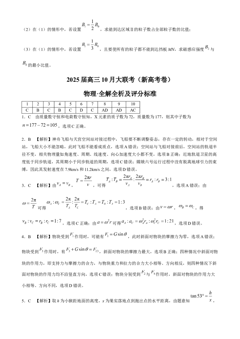 2025届高三10月大联考（新高考卷）物理试题（含解析）_A1502026各地模拟卷（超值！）_10月_241017XKW2025届高三10月大联考（新高考卷）