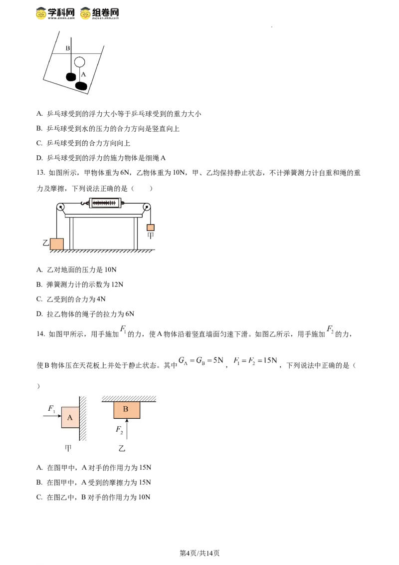 精品解析：北京市中国人民大学附属中学2023-2024学年下学期八年级期中物理试卷（原卷版）(1)_北京初中期末题_C605-京七八九_B京物理八九_物理_八年级下学期物理_2023-2024