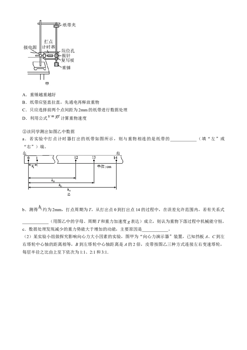广东省华南师范大学附属中学2024-2025学年高三上学期11月综合测试（二）物理Word版含答案_A1502026各地模拟卷（超值！）_11月