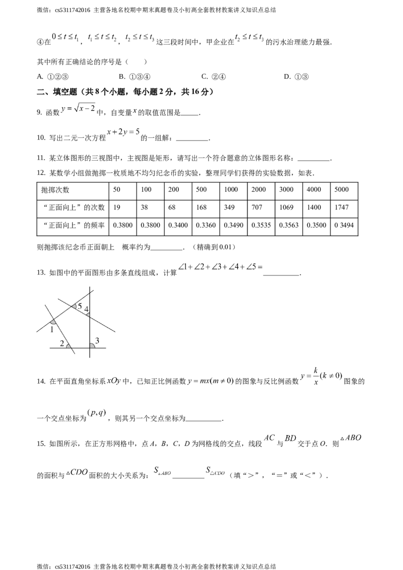 精品解析：2021年北京市通州区九年级下学期中考一模数学试题（原卷版）(1)_北京初中期末题_C605-京七八九_B京市数学七八九_北京9下数学(含中考模拟）_北京数学9下一二三模