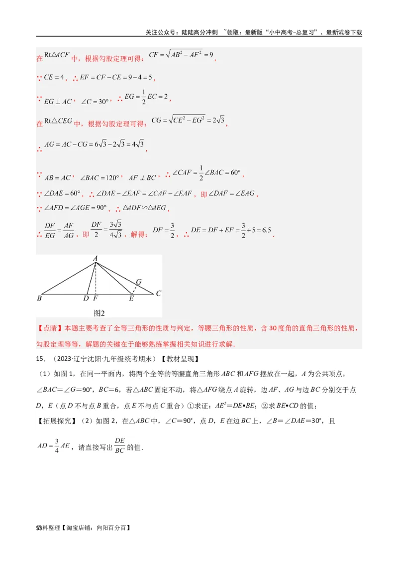 专题16全等与相似模型-半角模型（解析版）_02中考总复习（2026版更新中）_02-数学-中考总复习_2024年中考复习资料_专项复习资料_答案解析版