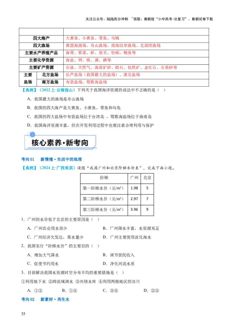专题20中国的自然资源（讲义）（原卷版）_02中考总复习（2026版更新中）_09-地理-中考总复习_2024年中考复习资料_一轮复习_❤2024年中考地理一轮复习讲练测（全国通用）_配套讲义