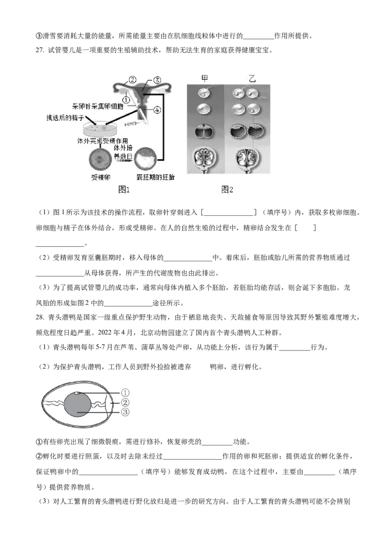 精品解析：北京市中国人民大学附属中学朝阳学校2022-2023学年八年级上学期期中生物试题（原卷版）(1)_北京初中期末题_C605-京七八九_B京生物七八九_北京八上生物_2022-2023
