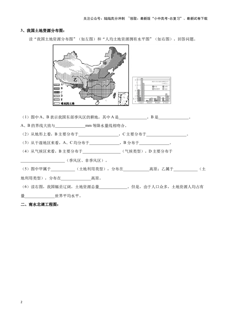 专题20中国的自然资源-备战2024年中考地理识图速记手册与变式演练（全国通用）（原卷版）_02中考总复习（2026版更新中）_09-地理-中考总复习_2024年中考复习资料_专项复习资料