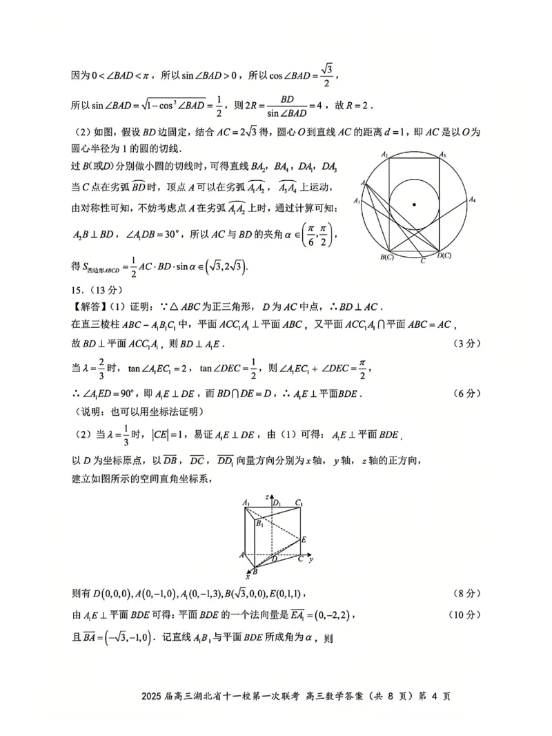 十一校数学答案_A1502026各地模拟卷（超值！）_12月_241205湖北十一校2025届高三12月联考_数学