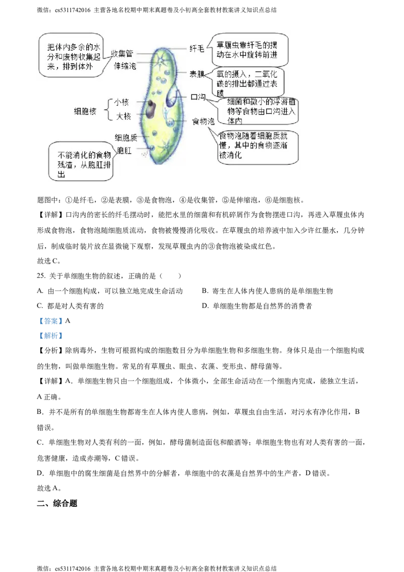 精品解析：北京市北京师范大学附属中学2022-2023学年七年级上学期期中生物试题（解析版）(1)_北京初中期末题_C605-京七八九_B京生物七八九_北京7上生物_2022-2024_北京生物7上期中