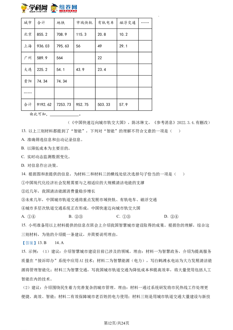 精品解析：2022年北京市东城区中考一模语文试题（解析版）(1)_北京初中期末题_C605-京七八九_B语文七八九_北京9下语文_2022-2023前_精品解析：2022届北京市东城区中考一模语文试题