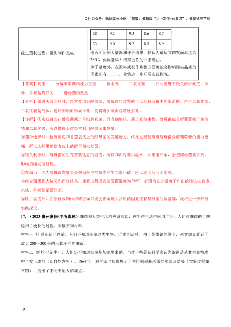 专题18细菌、真菌和病毒（练习）（解析版）_02中考总复习（2026版更新中）_08-生物-中考总复习_2024年中考复习资料_一轮复习_❤2024年中考生物一轮复习讲练测（全国通用）_练习