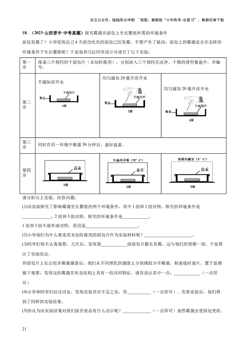 专题18细菌、真菌和病毒（练习）（解析版）_02中考总复习（2026版更新中）_08-生物-中考总复习_2024年中考复习资料_一轮复习_❤2024年中考生物一轮复习讲练测（全国通用）_练习