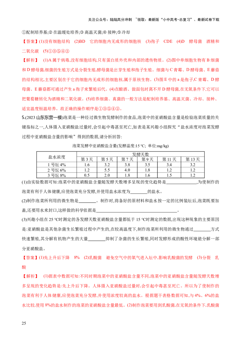 专题18细菌、真菌和病毒（练习）（解析版）_02中考总复习（2026版更新中）_08-生物-中考总复习_2024年中考复习资料_一轮复习_❤2024年中考生物一轮复习讲练测（全国通用）_练习