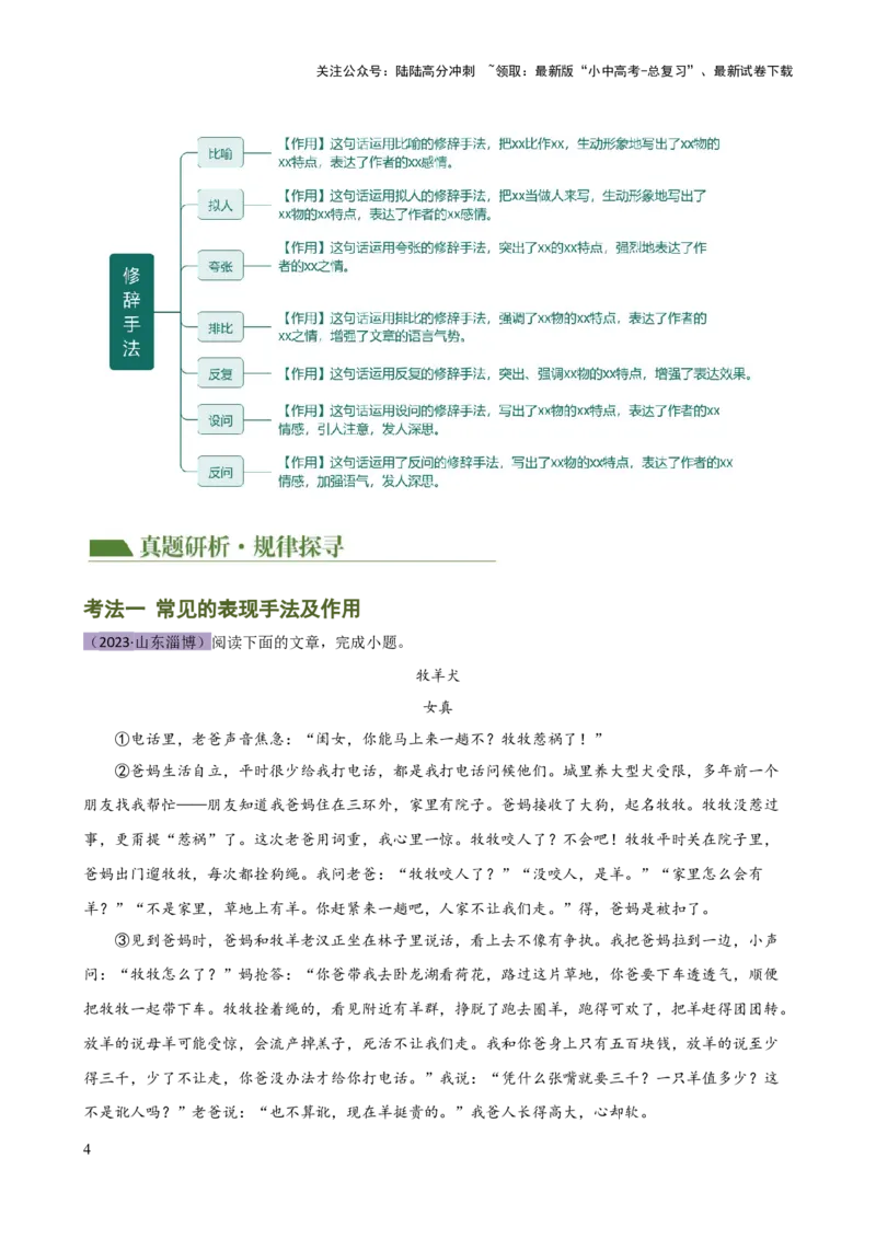 专题21分析写作手法（讲练）-2024年中考语文二轮复习讲练测（全国通用）（解析版）_02中考总复习（2026版更新中）_01-语文-中考总复习_2024年中考资料_二轮复习_讲义