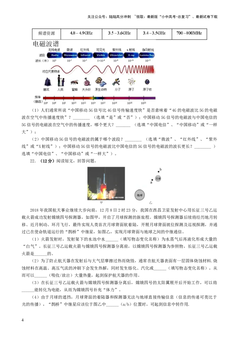 专题21信息、能源与材料（测试）（原卷版）_02中考总复习（2026版更新中）_04-物理-中考总复习_2024年中考复习资料_一轮复习_配套练习（原卷版+解析版）