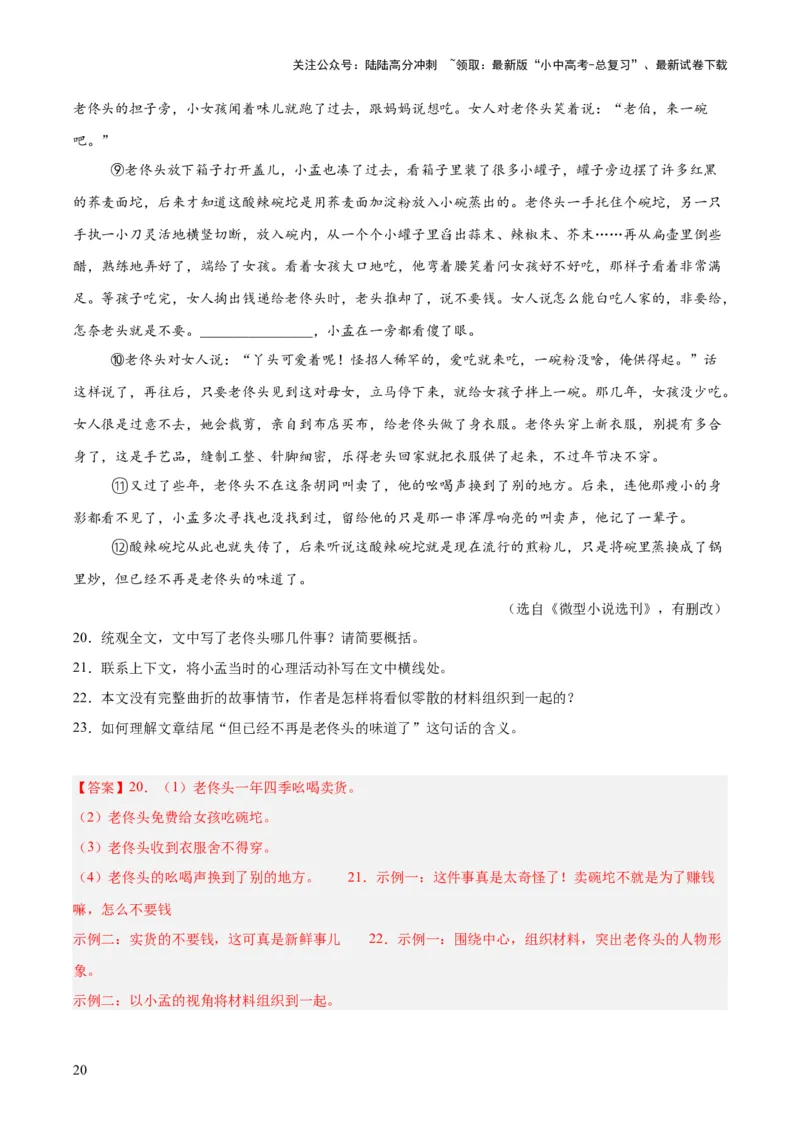 专题18小说阅读（二）（全国通用）（解析版）_02中考总复习（2026版更新中）_01-语文-中考总复习_2026年中考复习（更新中）