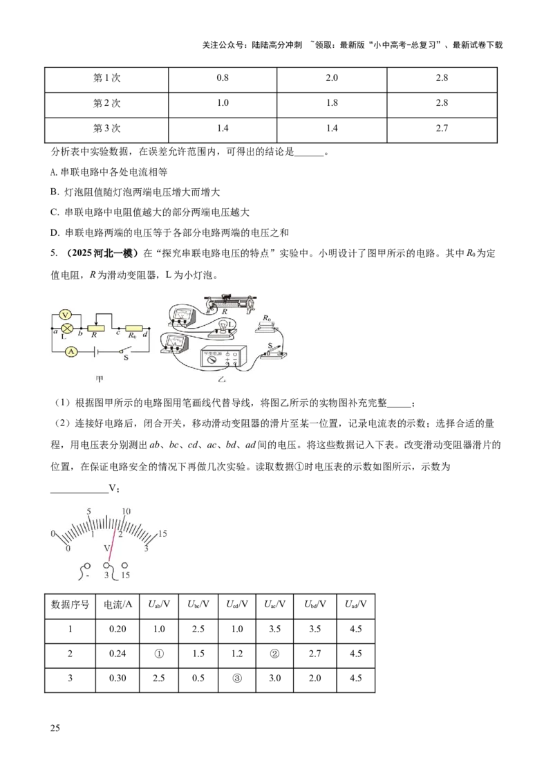 专题19电学必考的四个重点实验（原卷版）_02中考总复习（2026版更新中）_04-物理-中考总复习_2025年中考复习资料_2025年中考物理答题方法模板