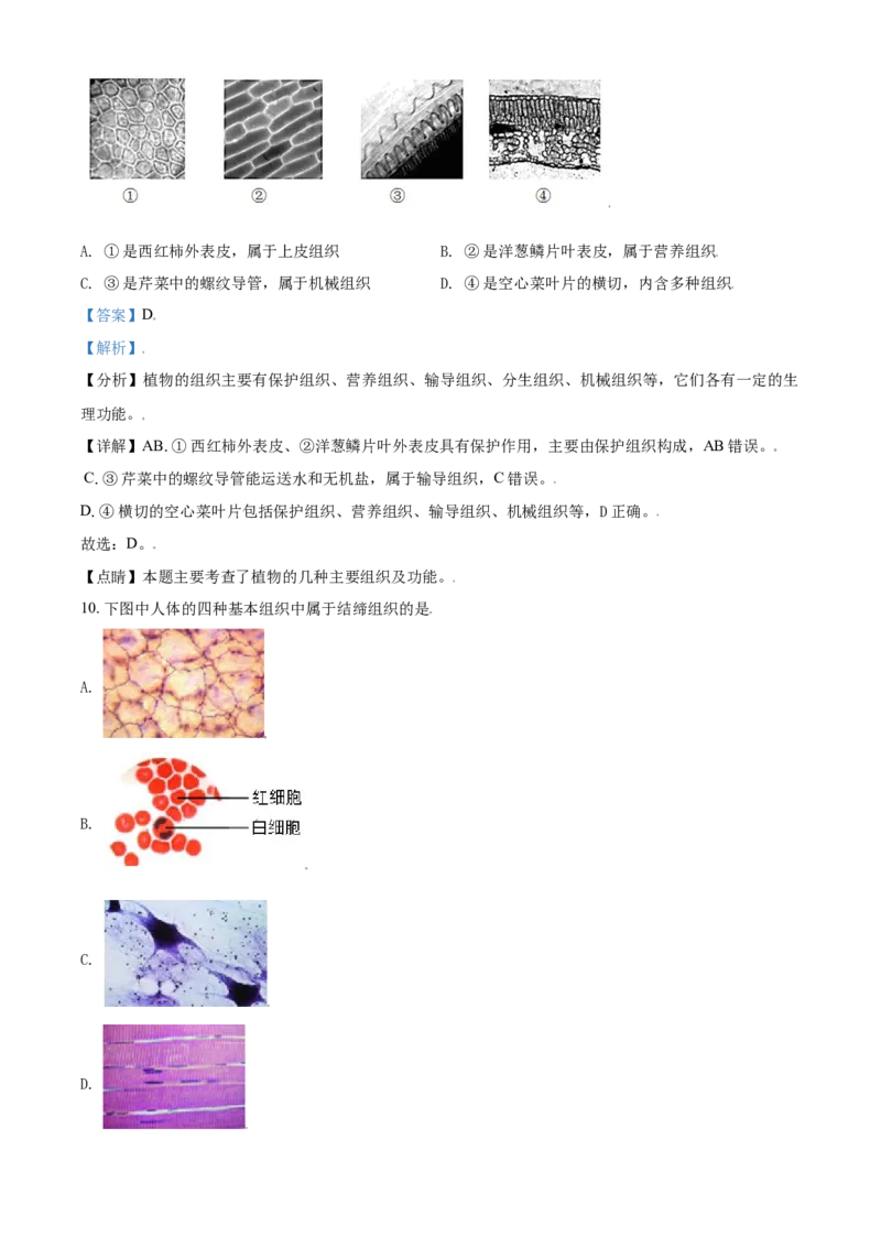 精品解析：北京市密云区2020-2021学年七年级上学期期末生物试题（解析版）(1)_北京初中期末题_C605-京七八九_B京生物七八九_北京7上生物_2020-2021