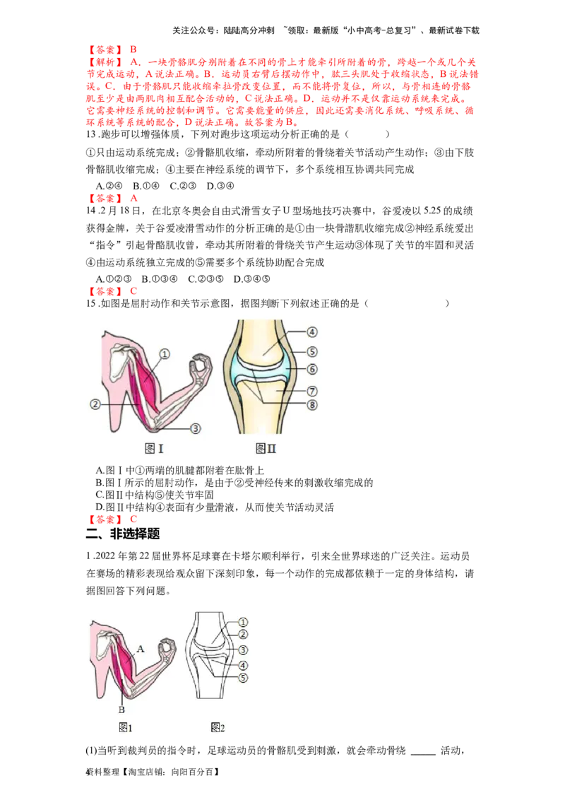 专题21动物的运动和行为（解析版）_02中考总复习（2026版更新中）_08-生物-中考总复习_2024年中考复习资料_一轮复习_配套练习_教师版（含答案解析）
