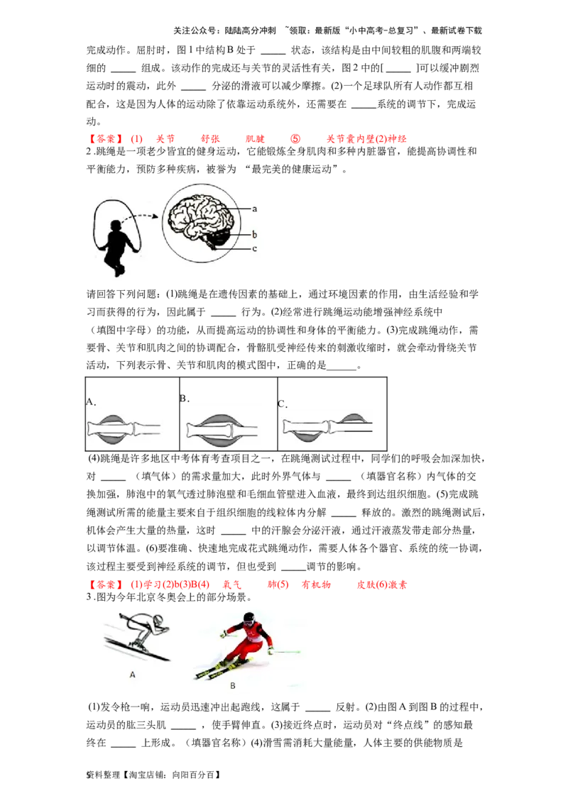 专题21动物的运动和行为（解析版）_02中考总复习（2026版更新中）_08-生物-中考总复习_2024年中考复习资料_一轮复习_配套练习_教师版（含答案解析）