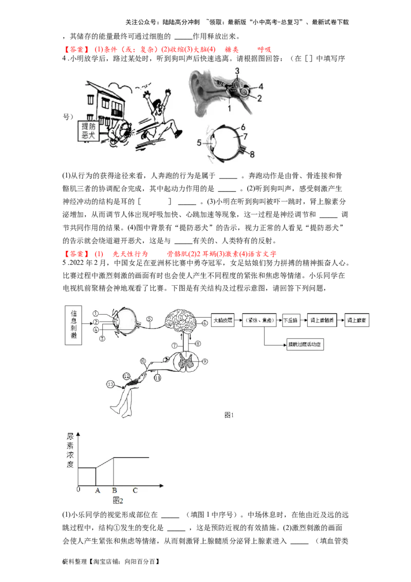 专题21动物的运动和行为（解析版）_02中考总复习（2026版更新中）_08-生物-中考总复习_2024年中考复习资料_一轮复习_配套练习_教师版（含答案解析）