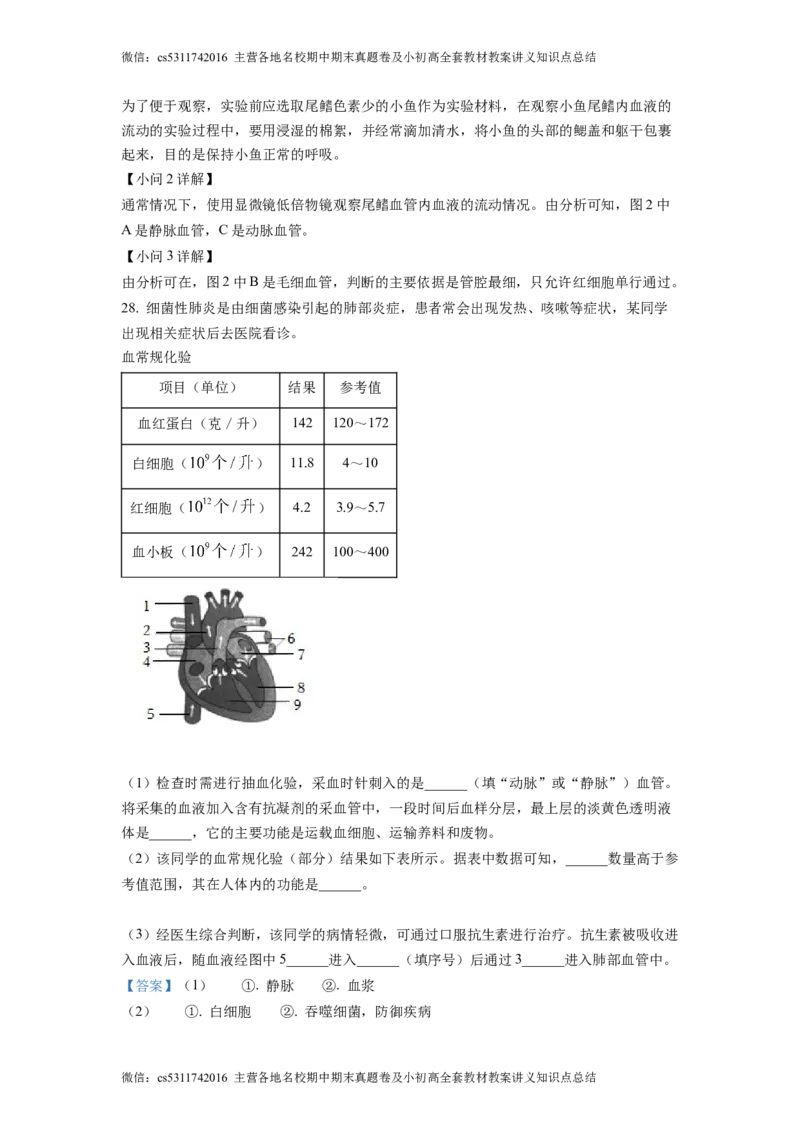 精品解析：北京市大兴区2022-2023学年七年级下学期期中生物试题（解析版）(1)_北京初中期末题_C605-京七八九_B京生物七八九_北京7下生物_2022-2024_北京生物7下期中