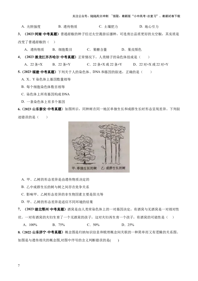 专题21生物的遗传和变异（练习）（原卷版）_02中考总复习（2026版更新中）_08-生物-中考总复习_2024年中考复习资料_一轮复习_❤2024年中考生物一轮复习讲练测（全国通用）_练习