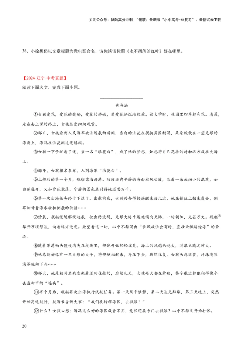 专题17小说阅读（一）（全国通用）（原卷版）_02中考总复习（2026版更新中）_01-语文-中考总复习_2026年中考复习（更新中）