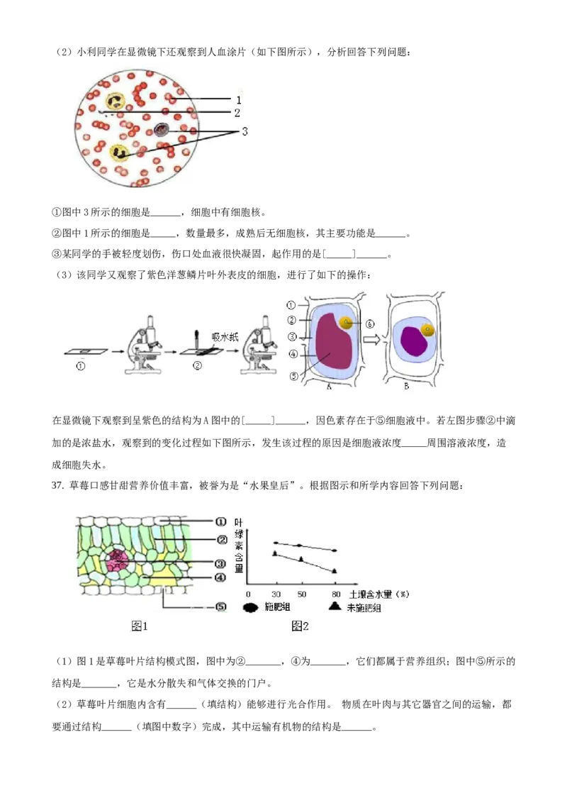 精品解析：北京市延庆区2019-2020学年七年级下学期期中生物试题（原卷版）(1)_北京初中期末题_C605-京七八九_B京生物七八九_北京7下生物_2019-2020