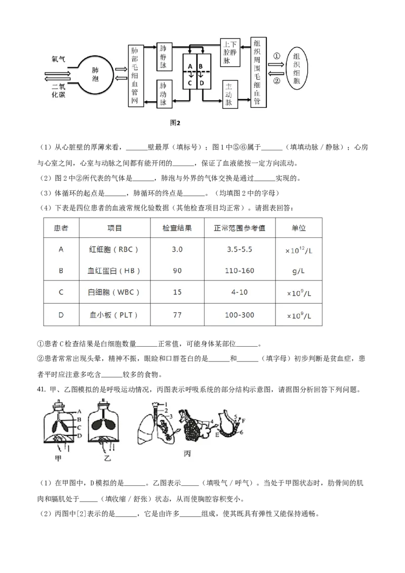 精品解析：北京市延庆区2019-2020学年七年级下学期期中生物试题（原卷版）(1)_北京初中期末题_C605-京七八九_B京生物七八九_北京7下生物_2019-2020
