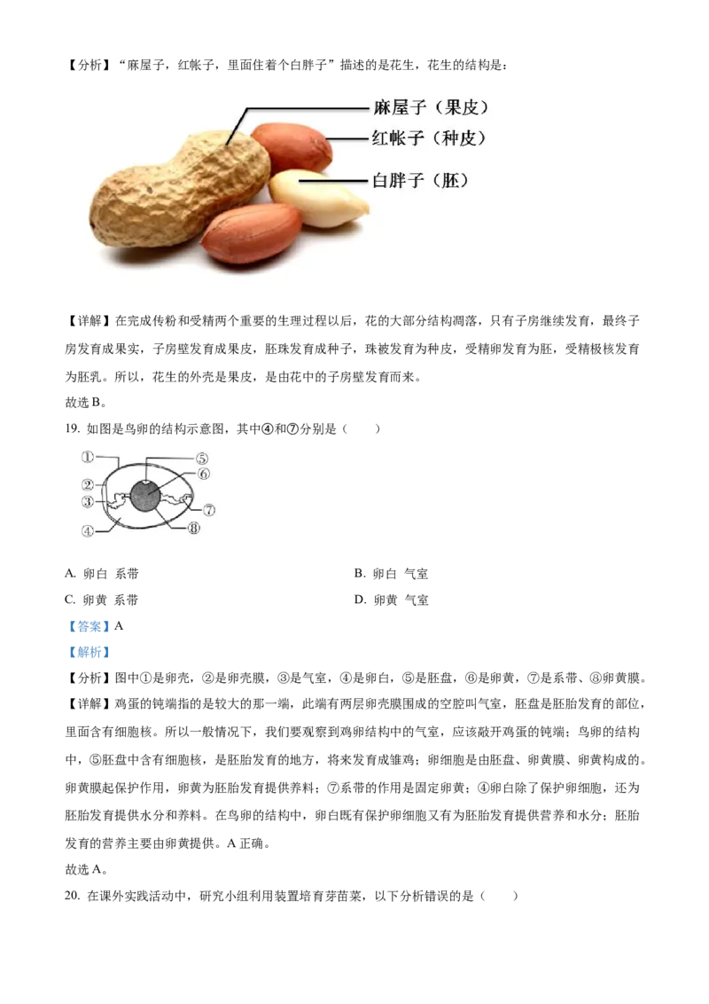 精品解析：北京市大兴区2022-2023学年八年级上学期期中生物试题（解析版）(1)_北京初中期末题_C605-京七八九_B京生物七八九_北京八上生物_2022-2023_820