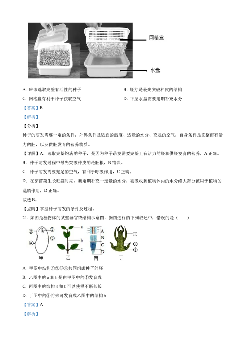 精品解析：北京市大兴区2022-2023学年八年级上学期期中生物试题（解析版）(1)_北京初中期末题_C605-京七八九_B京生物七八九_北京八上生物_2022-2023_820