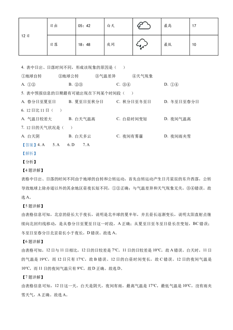 精品解析：北京市平谷区2020-2021学年七年级上学期期末地理试题（解析版）(1)_北京初中期末题_C605-京七八九_B京地理七八九_地理_北京7上地理_2020-2022